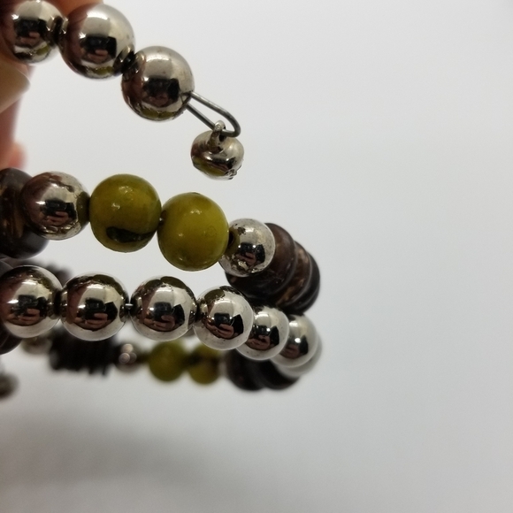 beaded coil wrap bracelet silver brown yellow-green - Picture 3 of 7